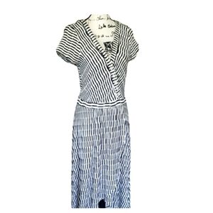 Maeve Anthropologie Black and White Striped Faux Wrap Dress Size Medium